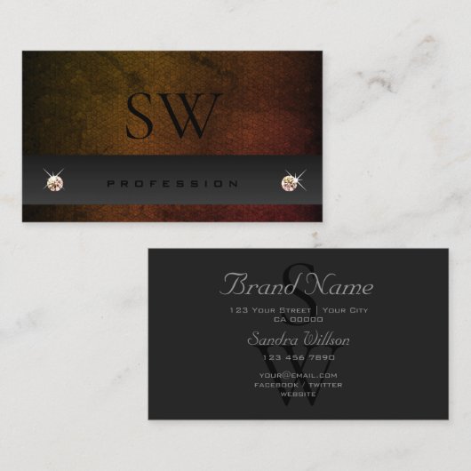 Carte De Visite Chic Gris foncé Orange Gradient Snake avec Monogra (Devant / Derrière)