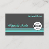 Carte De Visite Chic gris foncé Turquoise rayures avec logo profes (Devant)