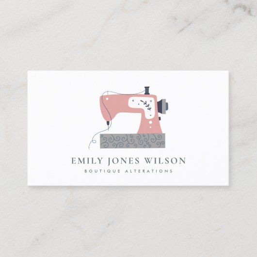 CARTE DE VISITE CHIC GRIS PEACH BLUSH PINK SEWING MACHINE TAILEUR (Devant)
