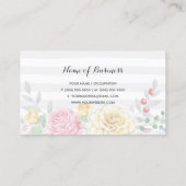Carte De Visite Chic Gris rayures rose et rose jaune Floral (Dos)
