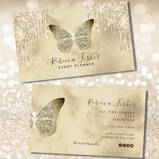 Carte De Visite Chic Grunge Rustic Butterfly Ivory Gold Driving