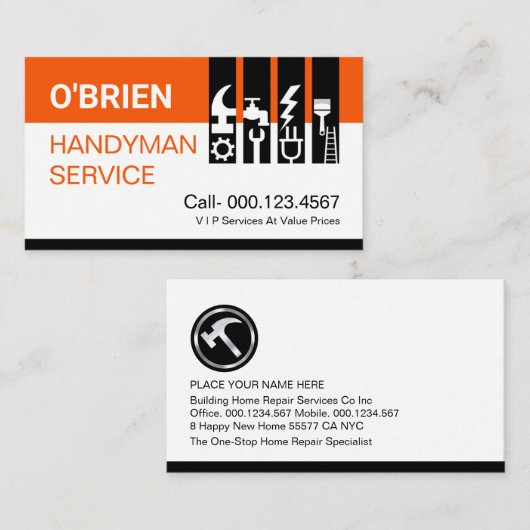 Carte De Visite Chic Handyman Tools Tab (Devant / Derrière)