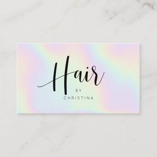 Carte De Visite Chic holographique arc-en-ciel unicorne script che (Devant)