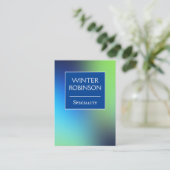 Carte De Visite Chic holographique bleu vert turquoise verticale (Debout devant)