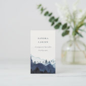 Carte De Visite Chic Ink Blue Navy Aquarelle Pine Woods Mountain (Debout devant)