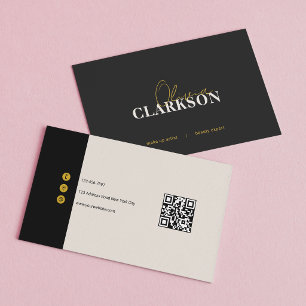 Carte De Visite Chic Ivoire Or Noir Minimaliste Code Qr