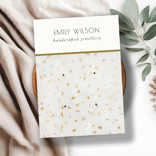Carte De Visite Chic Ivoire Or Terrazzo Marbre Texture 2 Boucles d