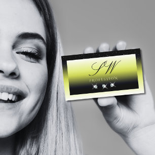 Carte De Visite Chic jaune Ombre brillant Diamants Initiales