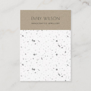 CARTE DE VISITE CHIC KRAFT BLANC TERRAZZO 3 SUPPORT POUR BOUCLES D