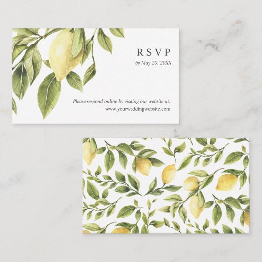 Carte De Visite Chic Lemon feuilles mariage RSVP site en ligne (Devant / Derrière)