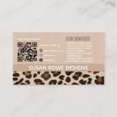 Carte De Visite Chic Leopard Black and Beige QR Code Arch Photo (Dos)