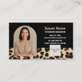 Carte De Visite Chic Leopard Black and Beige QR Code Arch Photo (Devant)