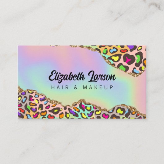 Carte De Visite Chic Léopard Iridescente Holographique Salon des c (Devant)