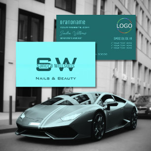 Carte De Visite Chic Light Dark Turquoise moderne avec Monogramme 