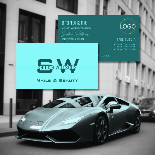 Carte De Visite Chic Light Dark Turquoise moderne avec Monogramme 