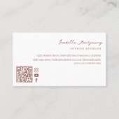 Carte De Visite Chic Luxe Rose Script Intérieur Designer Photo QR (Dos)