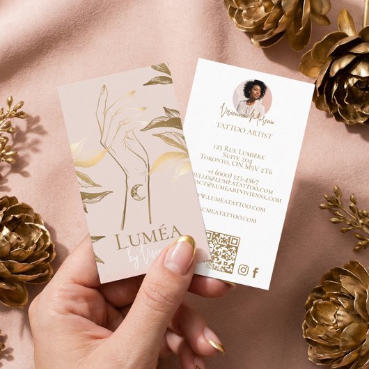 Carte De Visite Chic Luxury Blush Pink Gold Tattoo Studio Artist