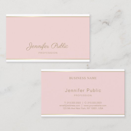 Carte De Visite Chic manuscrit Script Blush Pink Gold Modèle (Devant / Derrière)