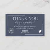 Carte De Visite Chic marine bleu logo script commander merci (Devant)