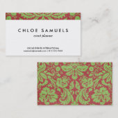 Carte De Visite Chic minable de damassé rouge-rose et verte (Devant / Derrière)