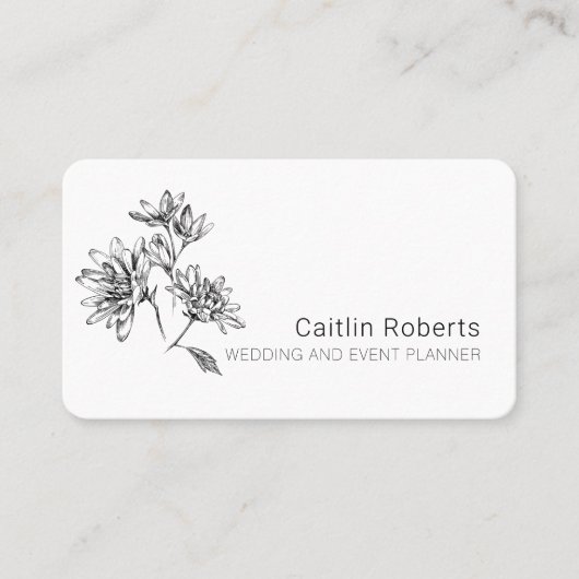 Carte De Visite Chic Minimal Floral Blanc Noir (Devant)