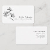 Carte De Visite Chic Minimal Floral Blanc Noir (Devant / Derrière)