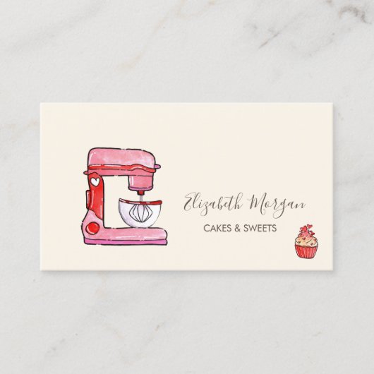 Carte De Visite Chic Mixer Fleurs Boulangerie Cupcake Coeurs (Devant)