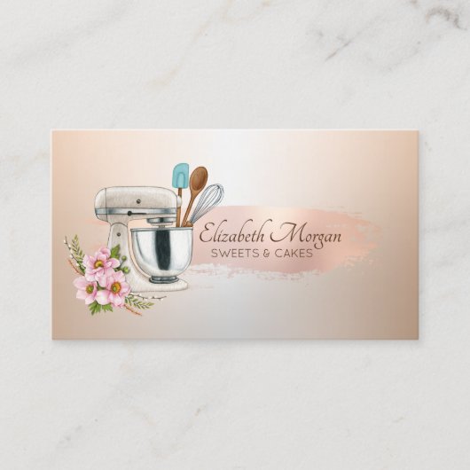 Carte De Visite Chic Mixer Floral Rose Brosse Or, Boulangerie (Devant)