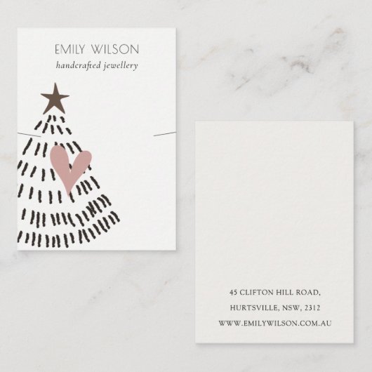 Carte De Visite Chic Modern Minimal Christmas Tree Heart Necklace (Devant / Derrière)