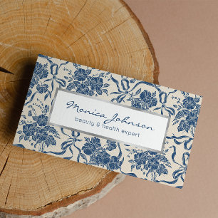 Carte De Visite Chic Modern Vintage Ivory Navy Bleu Floral
