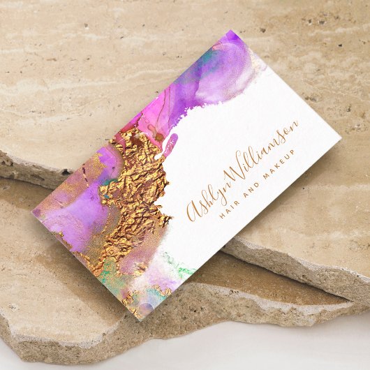 Carte De Visite Chic, moderne aquarelle or violet éclat rose