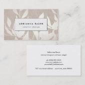 Carte De Visite Chic moderne Argent Feuille Nature Tan Linen LOOK (Devant / Derrière)
