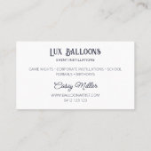 Carte De Visite Chic moderne Balloon Artiste Marine bleu Argent (Dos)