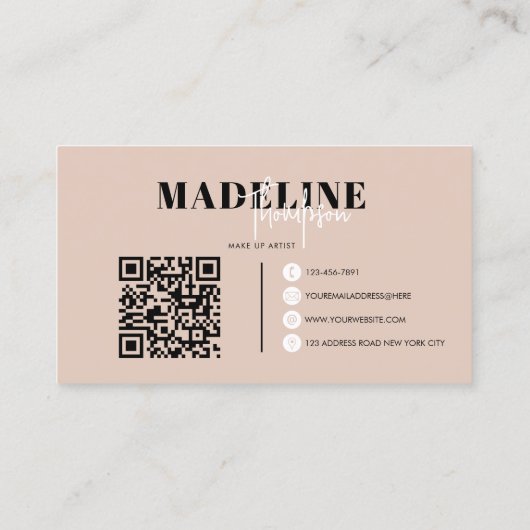 Carte De Visite Chic moderne Boho Beige Feminine QR Code (Dos)