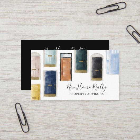 Carte De Visite Chic moderne couleur aquarelle Motif de porte avan (Devant/Arrière en situation)