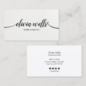 Carte De Visite Chic Moderne Cuir Blanc Calligraphie manuscrite (Devant / Derrière)