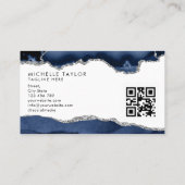 Carte De Visite Chic moderne Marine bleu Monogramme Agate QR CODE (Dos)