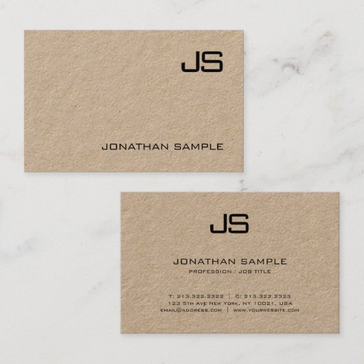 Carte De Visite Chic moderne Monogramme Kraft Modèle papier (Devant / Derrière)