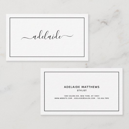 Carte De Visite Chic moderne noir blanc coiffeur script (Devant / Derrière)