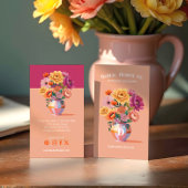 Carte De Visite Chic Moderne Retro À damiers Vase & Gras Florals
