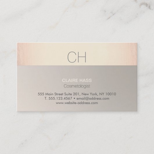 Carte De Visite Chic moderne Rose or et Taupe Monogramme (Devant)