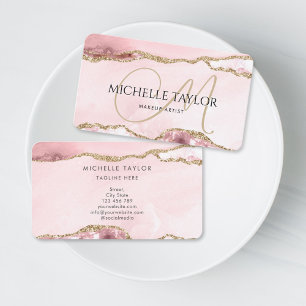 Carte De Visite Chic Moderne Rose Pâle Or Paillettes Agate Monogra