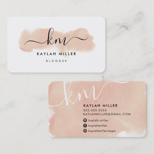 Carte De Visite CHIC MONOGRAM élégantes initiales couleur rose (Devant / Derrière)