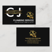 Carte De Visite Chic Monogram Gold Placard Bordure Plumber (Devant / Derrière)