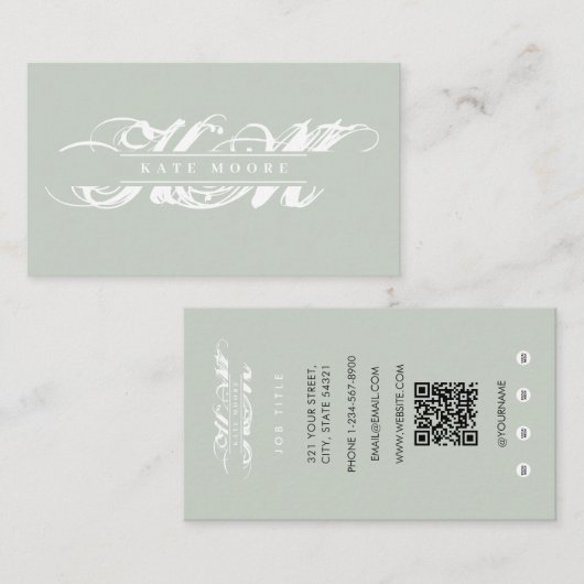 Carte De Visite Chic Monogram Initials Professional Sage Green (Devant / Derrière)