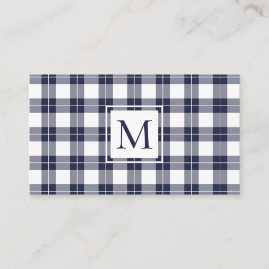 Carte De Visite Chic Monogram Marine bleu et blanc Plaid Motif (Devant)