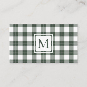 Carte De Visite Chic Monogram vert et blanc Plaid Motif