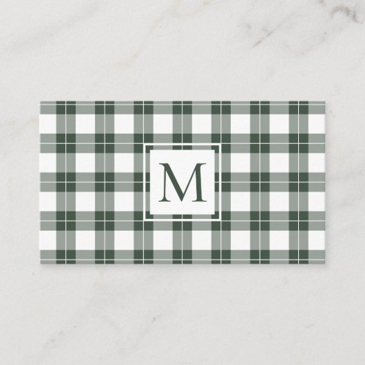 Carte De Visite Chic Monogram vert et blanc Plaid Motif (Devant)