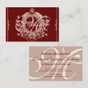 Carte De Visite Chic Monogramme Bourgogne Boutique Vintage