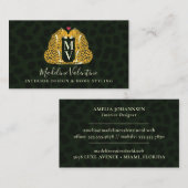 Carte De Visite Chic Monogramme et léopards (Devant / Derrière)